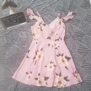 J.O.A ruffle flounce floral explosion faux wrap mini